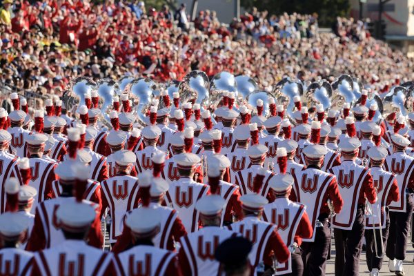 The UW-Madison Marching Band performs during the 123rd Tournament of Roses Parade in Pasadena, CA, on Jan. 2, 2012.