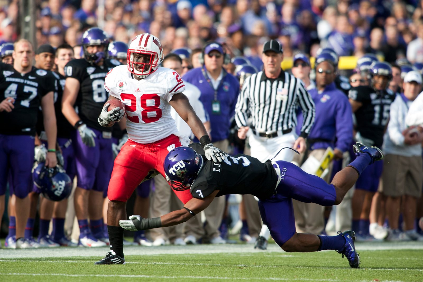 NCAA Wisconsin Badgers 16 Russell Wilson White Rose Bowl Game Men